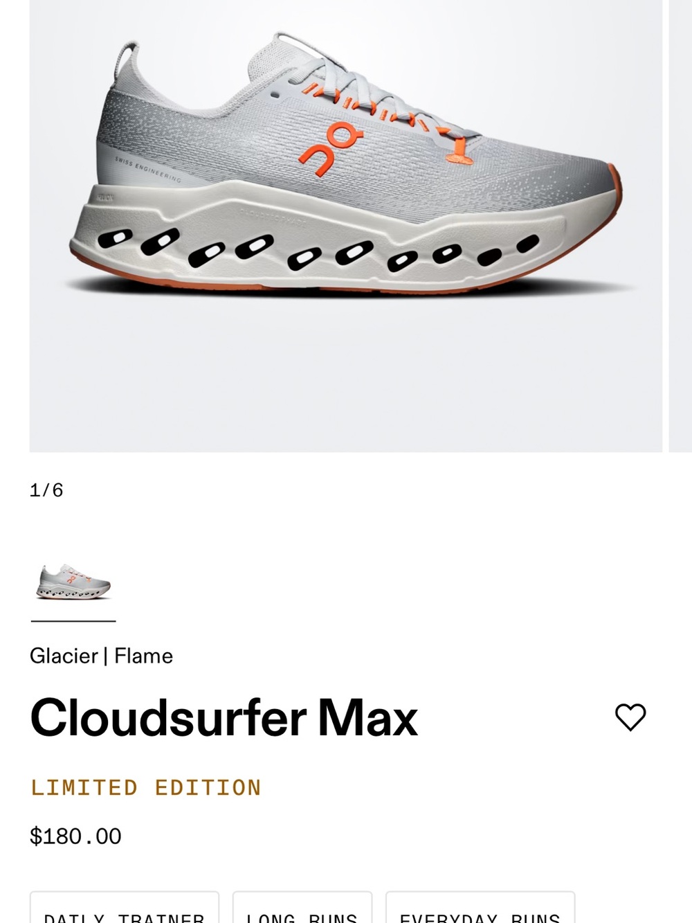 On Running Cloudsurfer Max Men's Running Shoes - Glacier/Flame sz 10 mens new !!